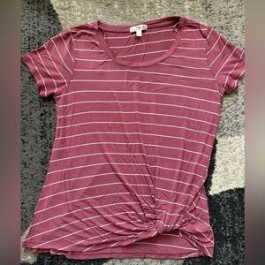 Nine Britton Mauve Striped Knot-Front Tee